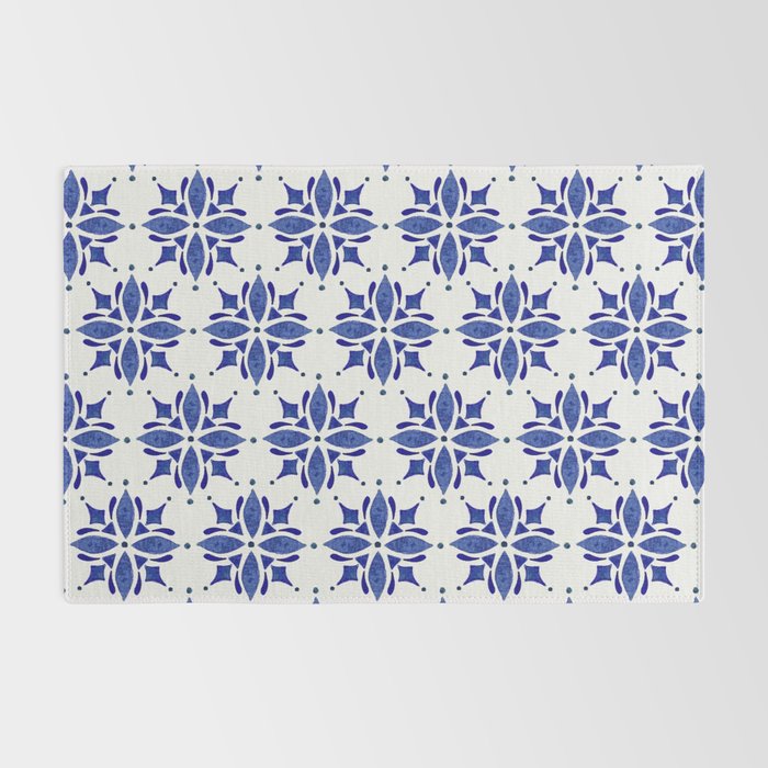 Dark Blue Watercolor Tile Pattern Rug Gallery Image 2