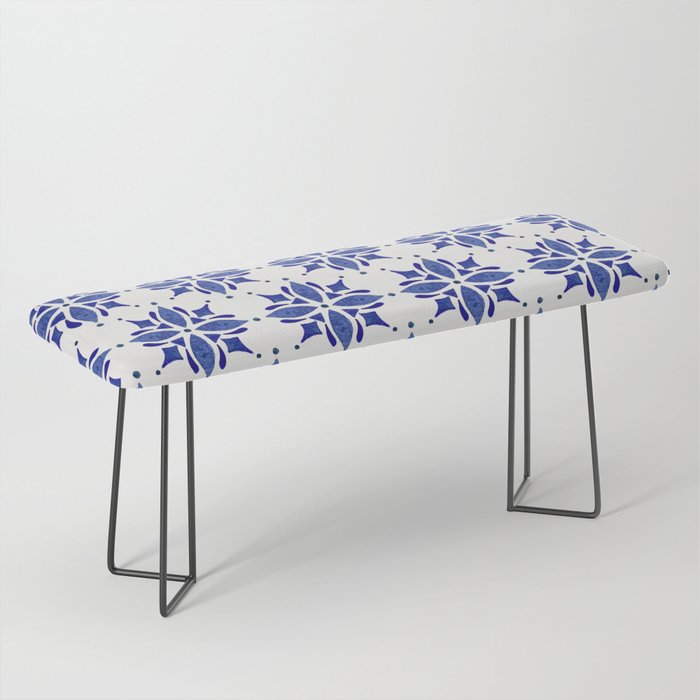 Dark Blue Watercolor Tile Pattern Bench Gallery Image 1