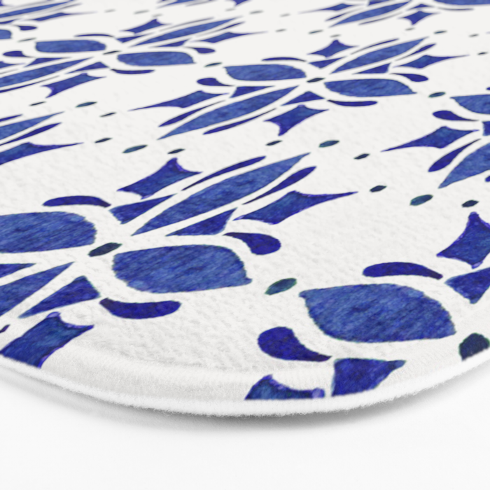 Dark Blue Watercolor Tile Pattern Bath Mat Gallery Image 3