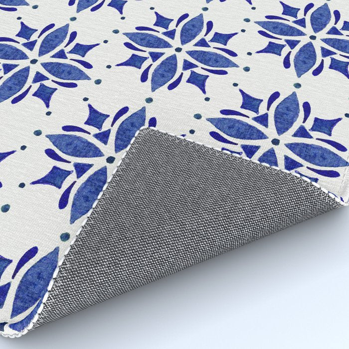 Dark Blue Watercolor Tile Pattern Rug Gallery Image 4