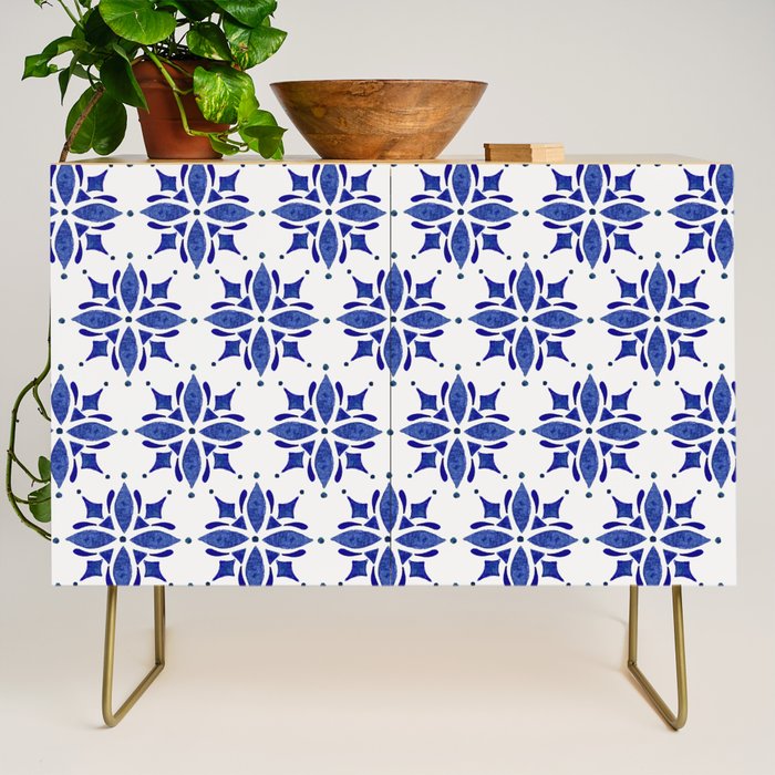 Dark Blue Watercolor Tile Pattern Credenza Gallery Image 1