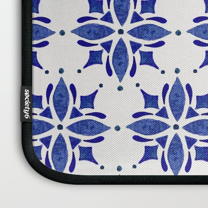 Dark Blue Watercolor Tile Pattern Laptop Sleeve Gallery Image 3