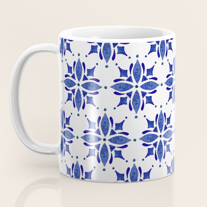 Dark Blue Watercolor Tile Pattern Coffee Mug Gallery Image 3