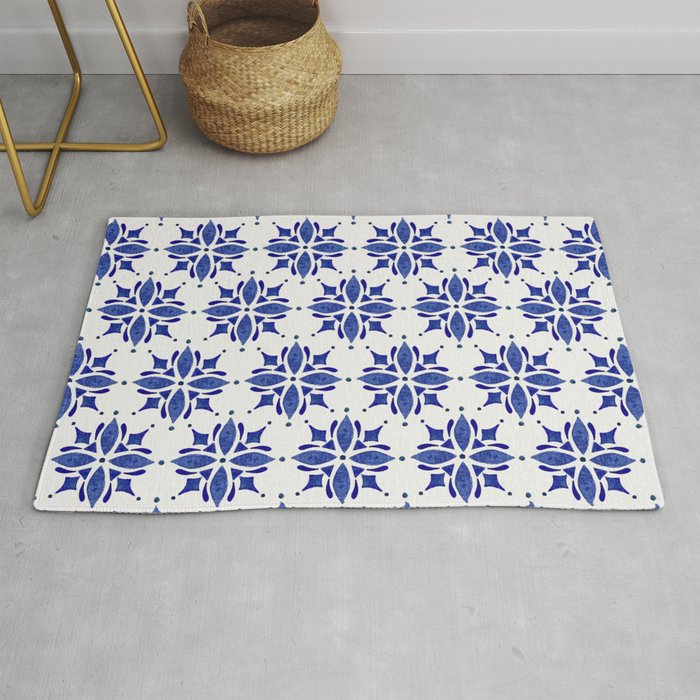 Dark Blue Watercolor Tile Pattern Rug Gallery Image 1