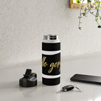 Hello Gorgeous, Gold, Black and White Print Water Bottle Gallery Image 4