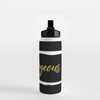 Hello Gorgeous, Gold, Black and White Print Water Bottle Gallery Image 2