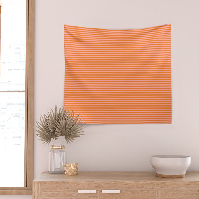 Fine Stripes Narrow Stripe Pattern in Pink and Orange Wall Tapestry Gallery Image 2