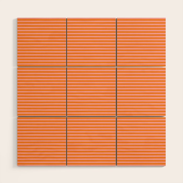 Fine Stripes Narrow Stripe Pattern in Pink and Orange Wood Wall Art Gallery Image 1