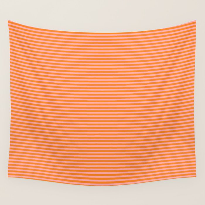 Fine Stripes Narrow Stripe Pattern in Pink and Orange Wall Tapestry Gallery Image 1