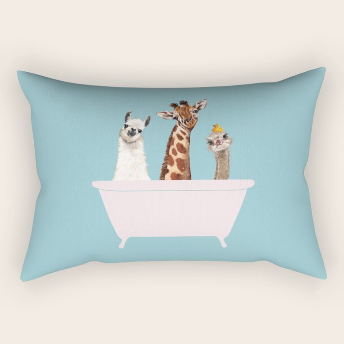 Playful Gangs in Bathtub Blue Rectangular Pillow Gallery Image 1