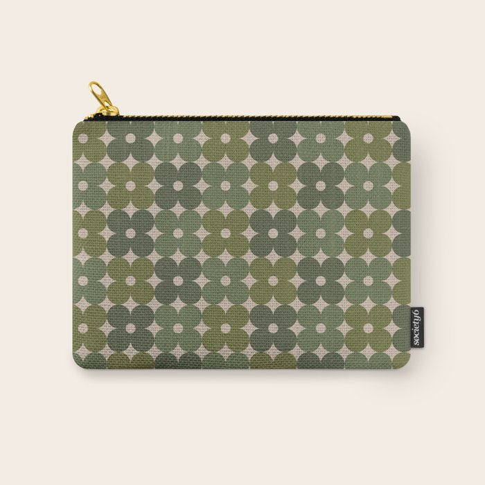Retro Flower Geometric Pattern in Green Tones Carry All Pouch Gallery Image 1