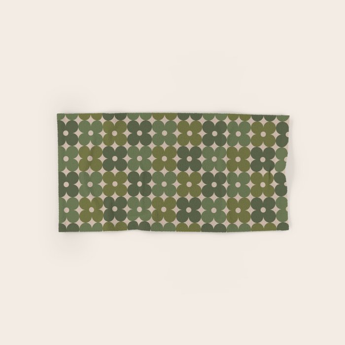 Retro Flower Geometric Pattern in Green Tones Bath Towel Gallery Image 1