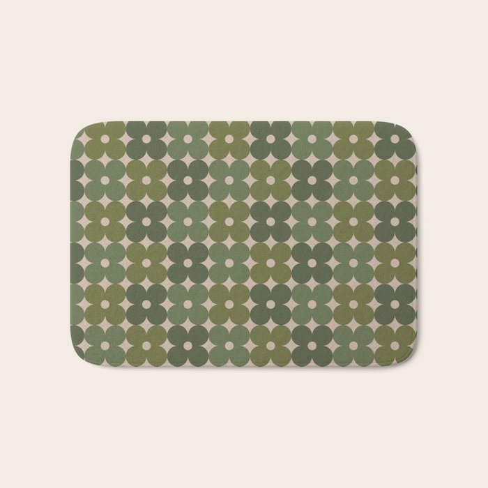 Retro Flower Geometric Pattern in Green Tones Bath Mat Gallery Image 1