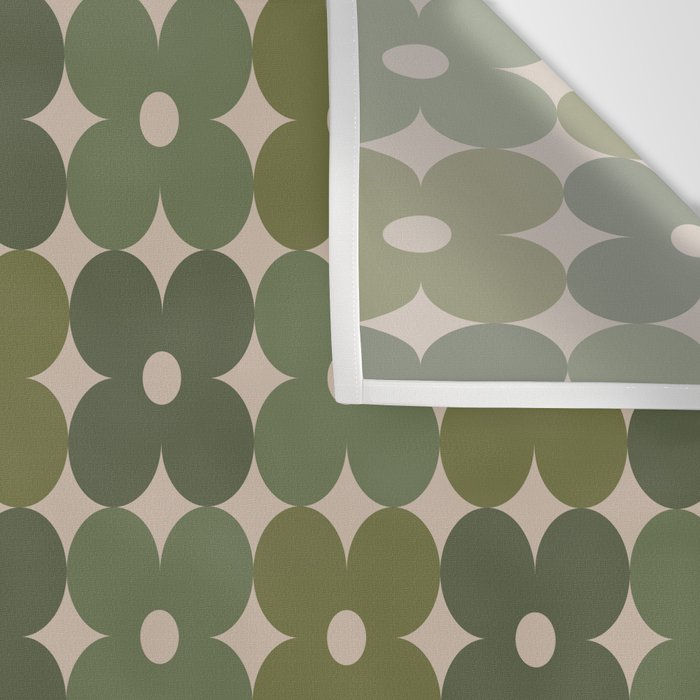 Retro Flower Geometric Pattern in Green Tones Wall Tapestry Gallery Image 3