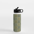 Retro Flower Geometric Pattern in Green Tones Water Bottle Gallery Image 1