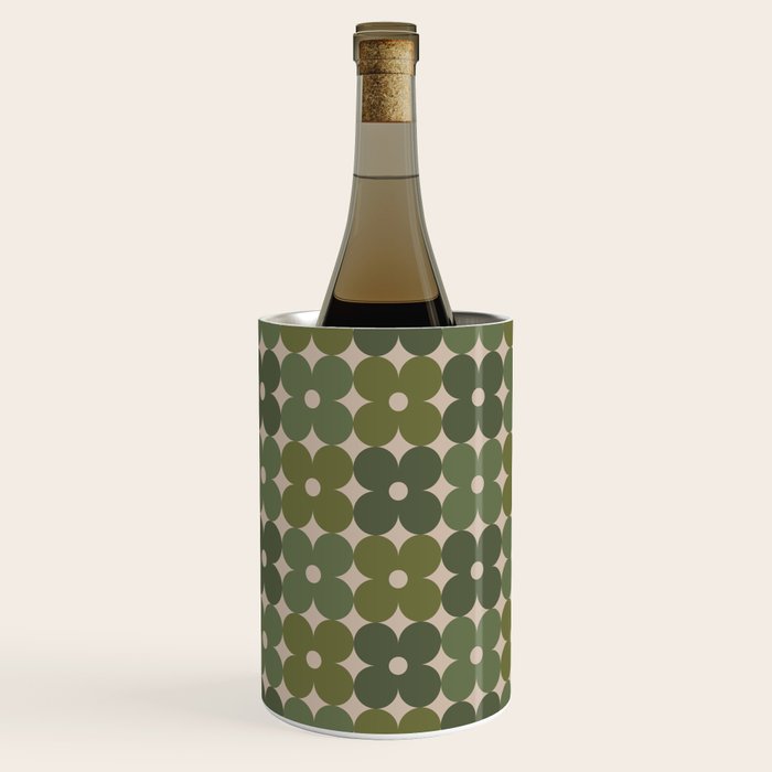 Retro Flower Geometric Pattern in Green Tones Wine Chiller Gallery Image 2