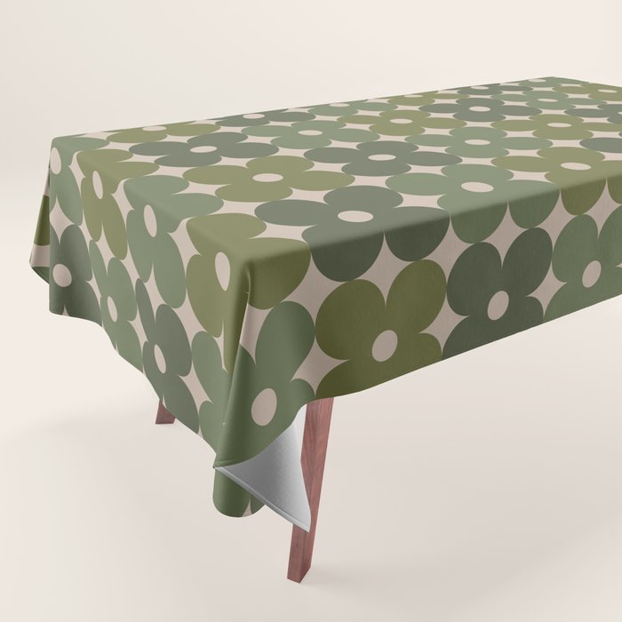 Retro Flower Geometric Pattern in Green Tones Tablecloth Gallery Image 1