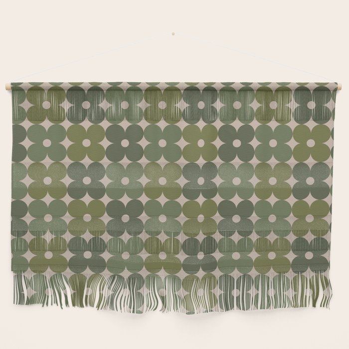 Retro Flower Geometric Pattern in Green Tones Wall Hanging Gallery Image 1