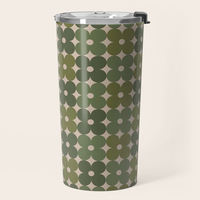 Retro Flower Geometric Pattern in Green Tones Travel Mug Gallery Image 2