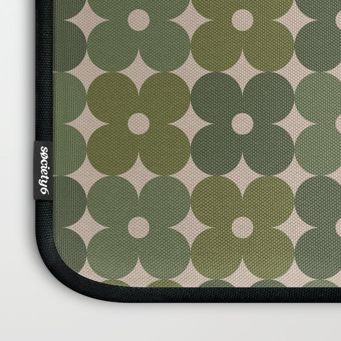 Retro Flower Geometric Pattern in Green Tones Laptop Sleeve Gallery Image 3