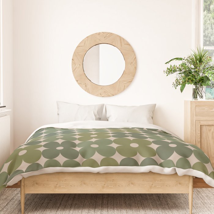 Retro Flower Geometric Pattern in Green Tones Duvet Cover Gallery Image 3