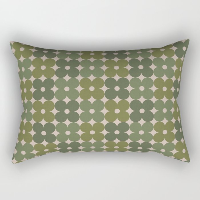 Retro Flower Geometric Pattern in Green Tones Rectangular Pillow Gallery Image 1