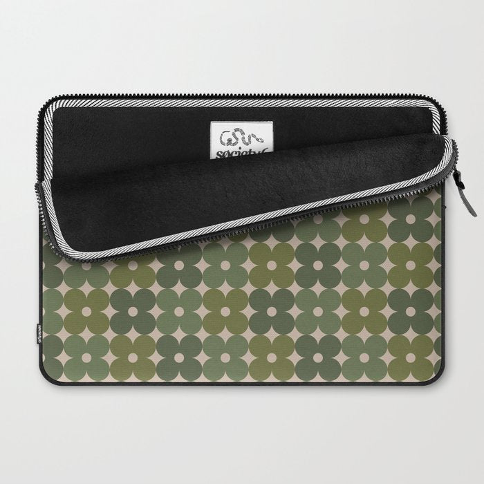 Retro Flower Geometric Pattern in Green Tones Laptop Sleeve Gallery Image 2