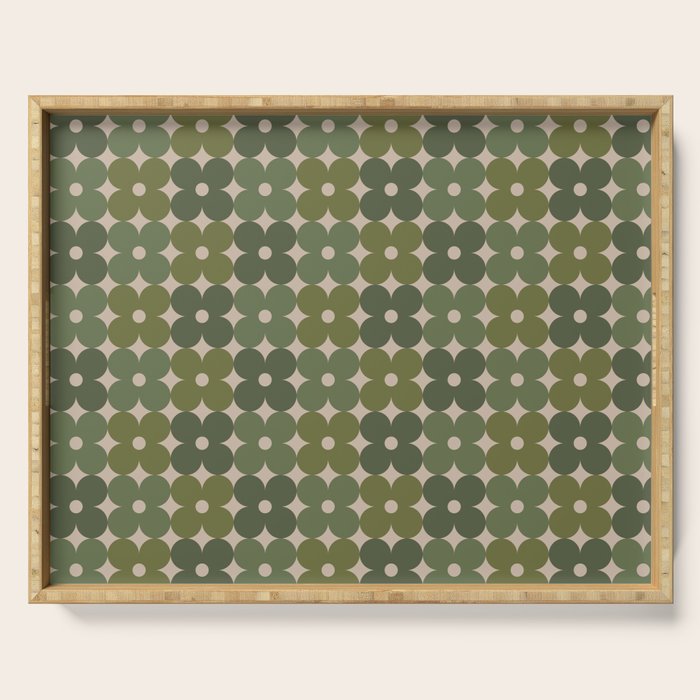 Retro Flower Geometric Pattern in Green Tones Serving Tray Gallery Image 1
