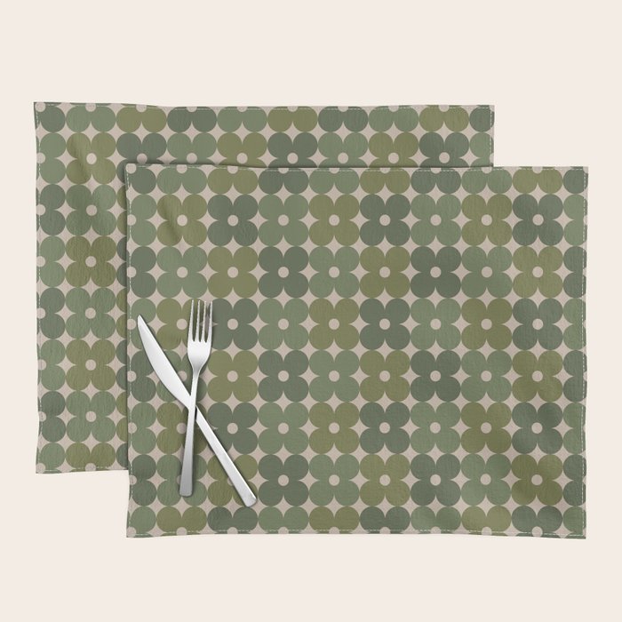 Retro Flower Geometric Pattern in Green Tones Placemat Gallery Image 1