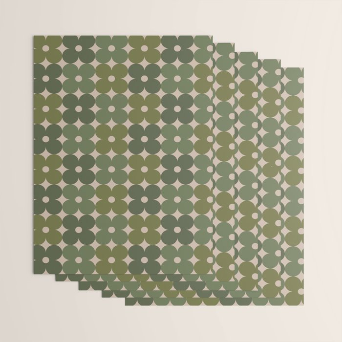 Retro Flower Geometric Pattern in Green Tones Wrapping Paper Gallery Image 3