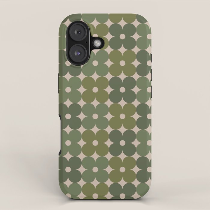 Retro Flower Geometric Pattern in Green Tones iPhone Case Gallery Image 1