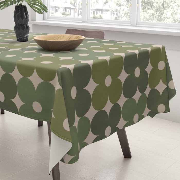 Retro Flower Geometric Pattern in Green Tones Tablecloth Gallery Image 3