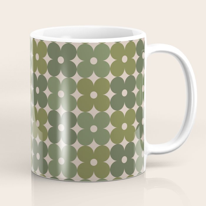 Retro Flower Geometric Pattern in Green Tones Coffee Mug Gallery Image 1