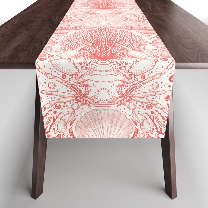 Beach treasures in coral red  Table Runner Gallery Image 1