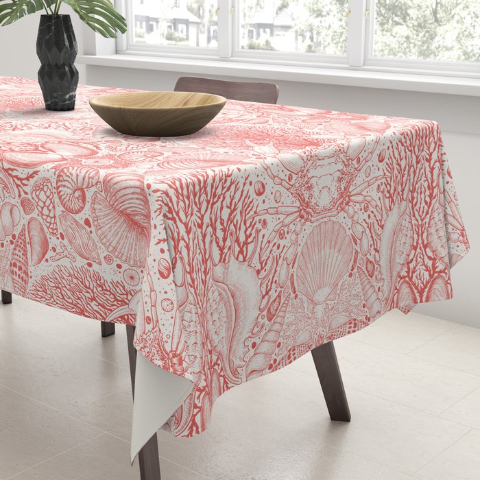 Beach treasures in coral red  Tablecloth Gallery Image 3