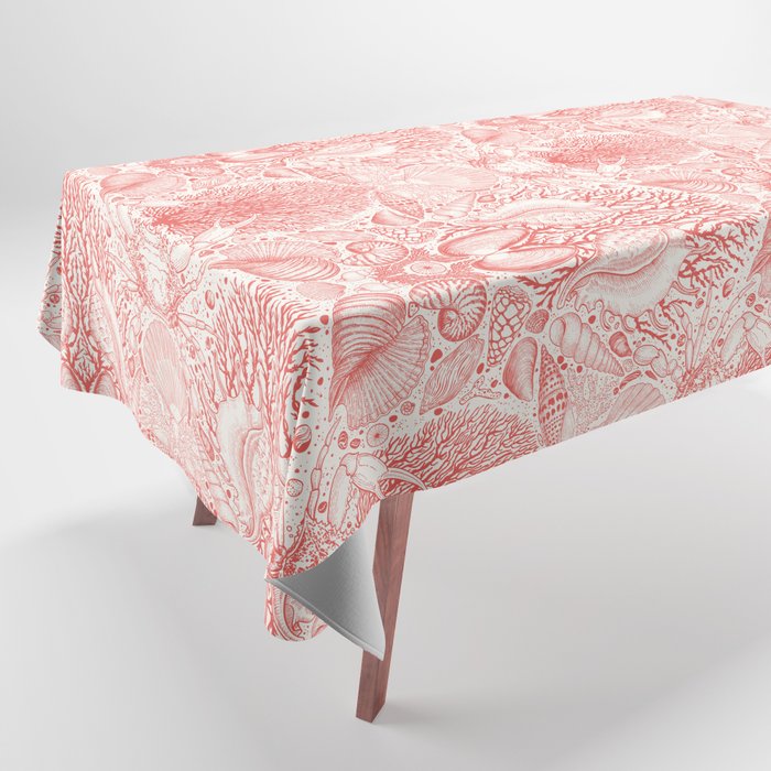 Beach treasures in coral red  Tablecloth Gallery Image 1