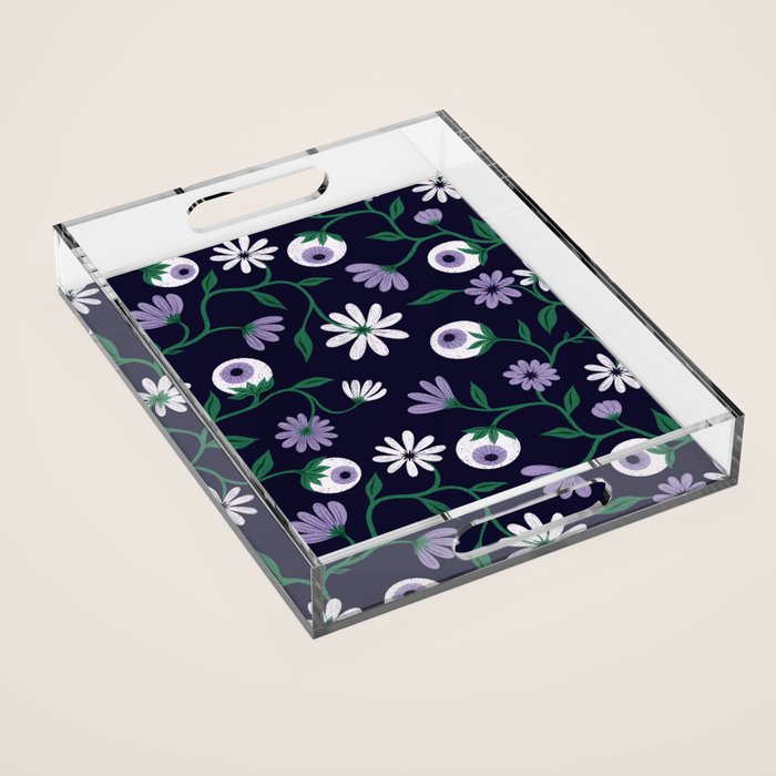 Dark Gothic Floral Garden Flowers and Eyes Creepy Halloween Acrylic Tray Gallery Image 1