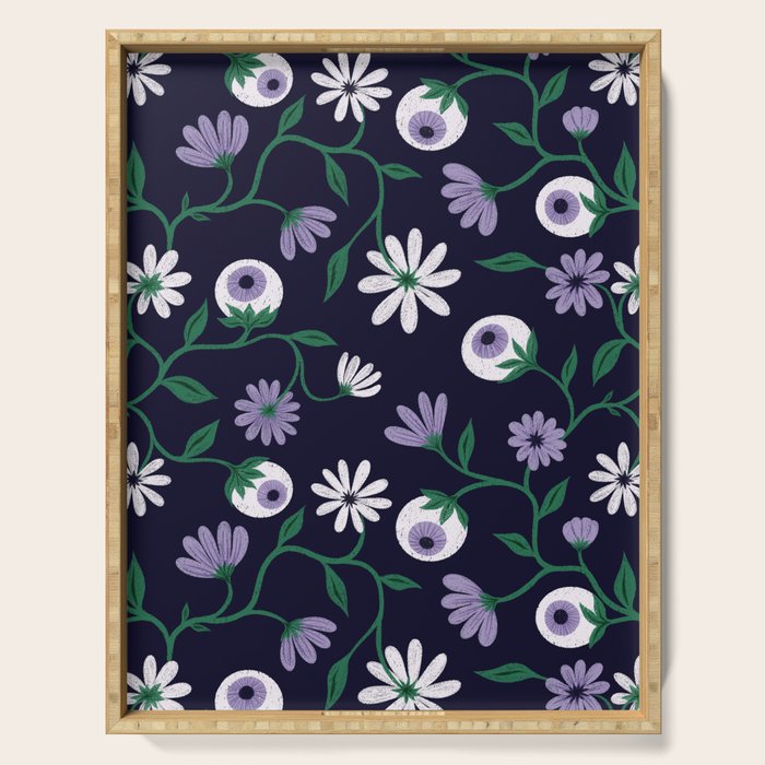 Dark Gothic Floral Garden Flowers and Eyes Creepy Halloween Serving Tray Gallery Image 1