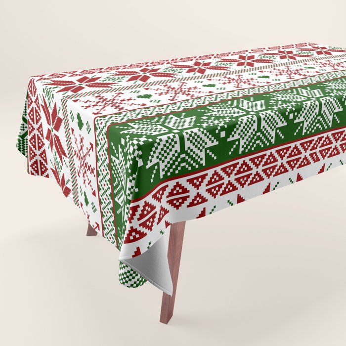 Green & Red Winter Fair Isle Tablecloth Gallery Image 1