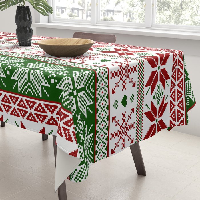 Green & Red Winter Fair Isle Tablecloth Gallery Image 3