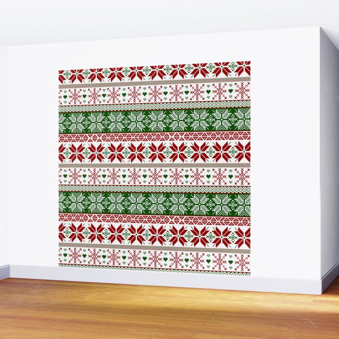 Green & Red Winter Fair Isle Wall Mural Gallery Image 2