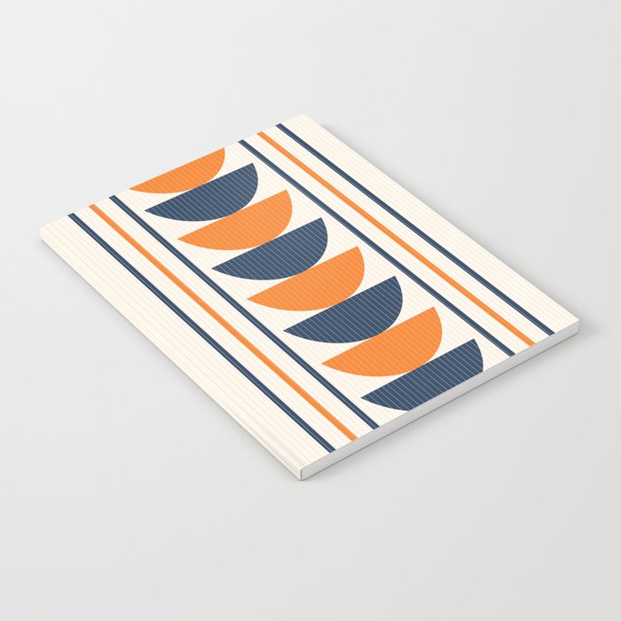 Abstract Shapes 76 in Orange and Navy Blue (Moon Phase Geometric Abstraction) Notebook Gallery Image 2