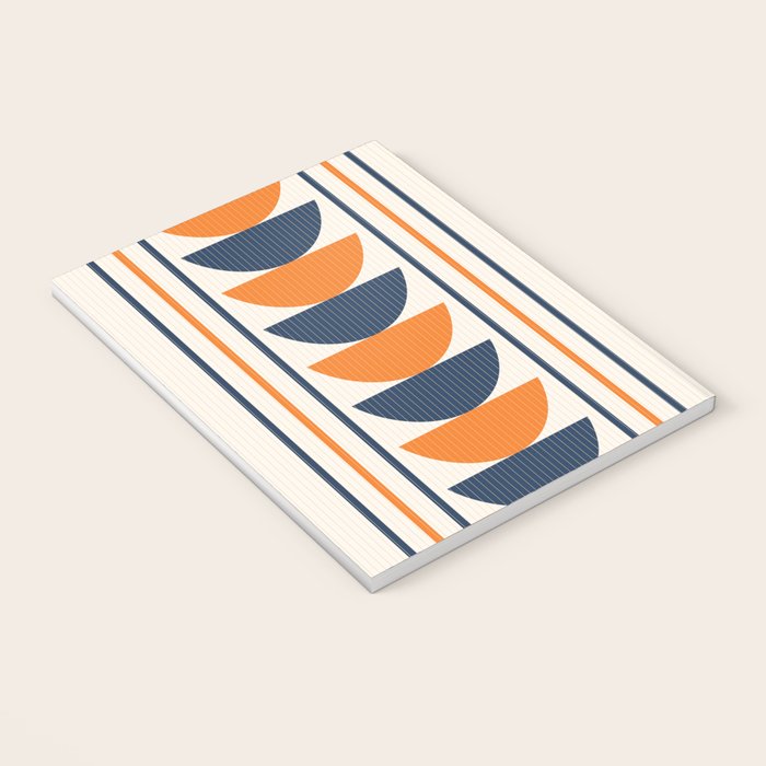 Abstract Shapes 76 in Orange and Navy Blue (Moon Phase Geometric Abstraction) Notebook Gallery Image 3