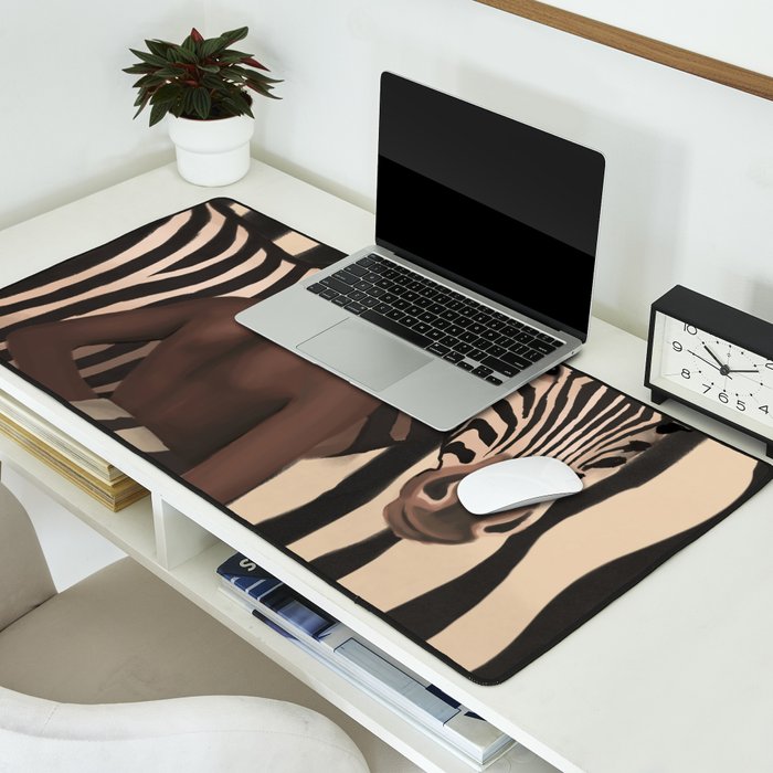 Woman and Zebra in Bold Stripes Desk Mat Gallery Image 2