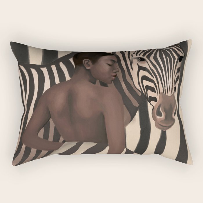 Woman and Zebra in Bold Stripes Rectangular Pillow Gallery Image 2