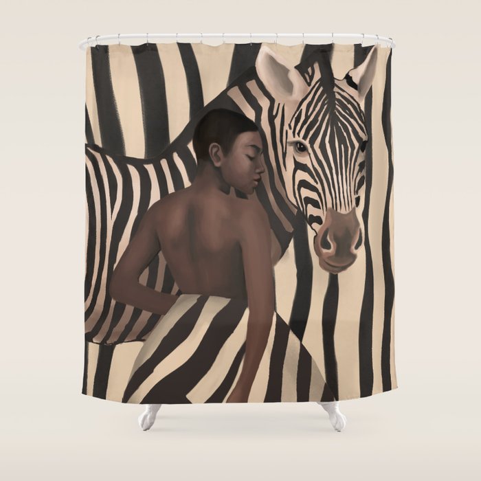 Woman and Zebra in Bold Stripes Shower Curtain Gallery Image 1