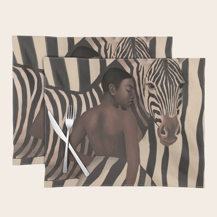 Woman and Zebra in Bold Stripes Placemat Gallery Image 1
