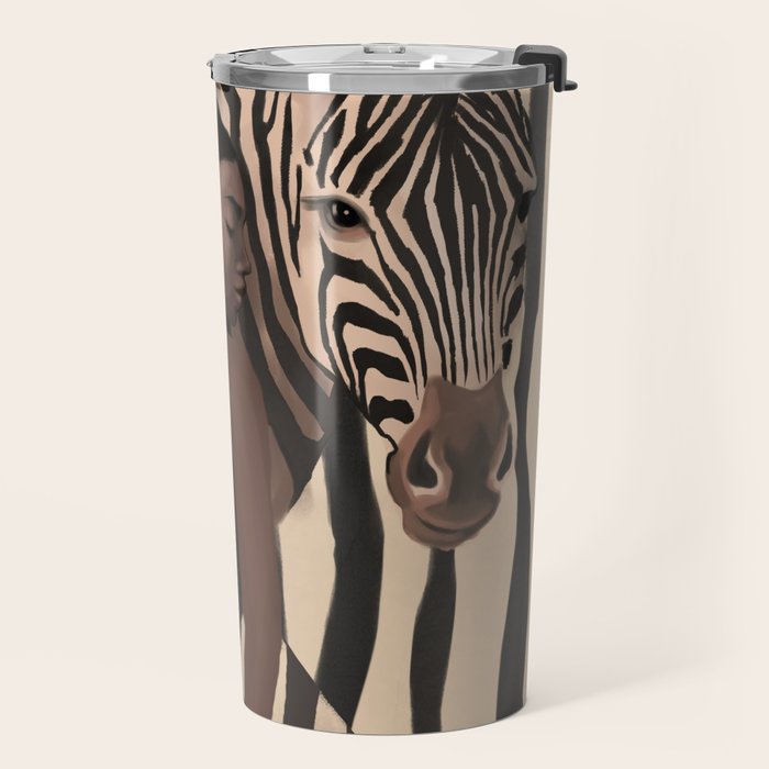 Woman and Zebra in Bold Stripes Travel Mug Gallery Image 2