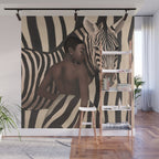 Woman and Zebra in Bold Stripes Wall Mural Gallery Image 1