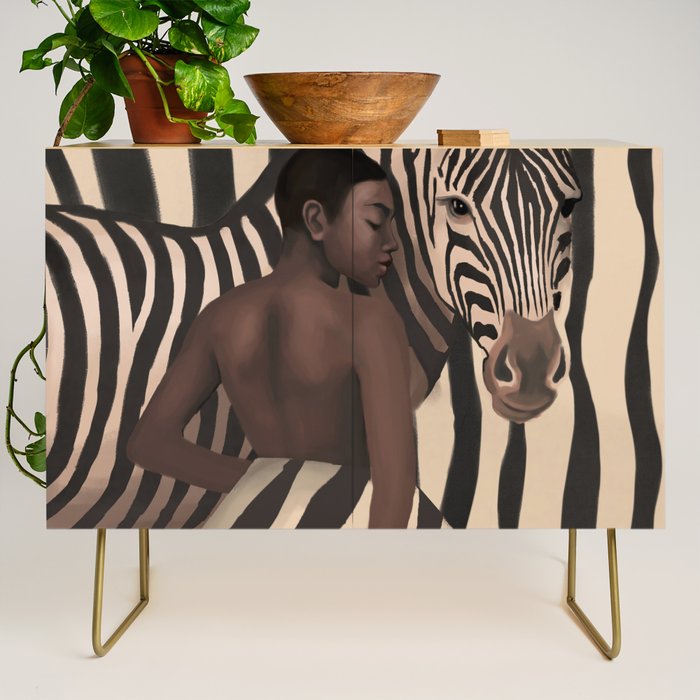 Woman and Zebra in Bold Stripes Credenza Gallery Image 1